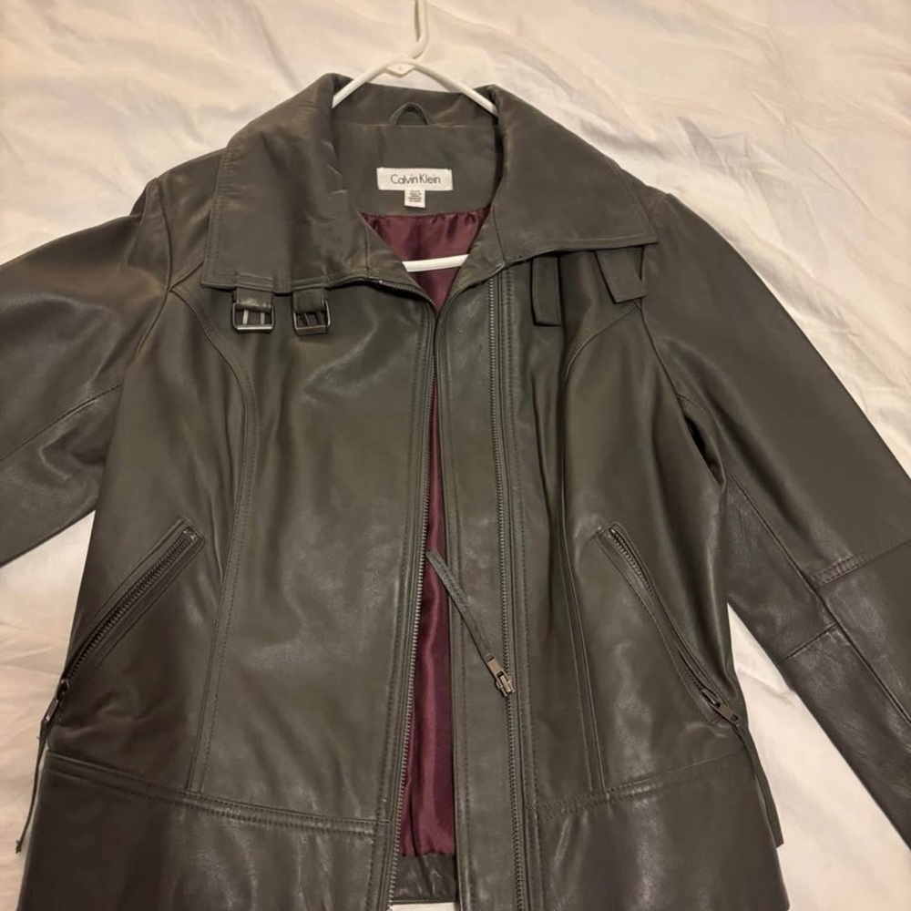 Calvin Klein Women's Gray Leather Jacket